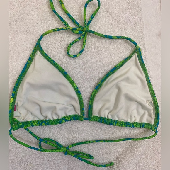 OP Blue and Green Snake Print String Halter Bikini Top - Picture 7 of 11